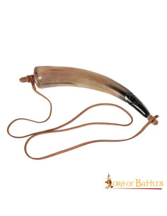 Polvere da sparo in vero corno con cinturino in pelle 2