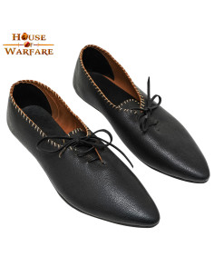 Scarpe da donna medievali in pelle con lacci - Nero