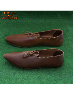 Scarpe da donna medievali in pelle con lacci - Marrone