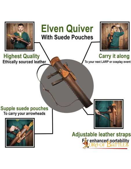 Faretra in pelle marrone con tasche a...