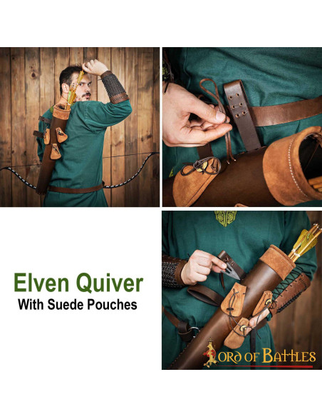 Faretra in pelle marrone con tasche a...