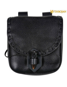 Borsa medievale in pelle con chiusura in corno - Nero...