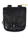 Borsa medievale in pelle con chiusura in corno - Nero (20x17,5 cm.)