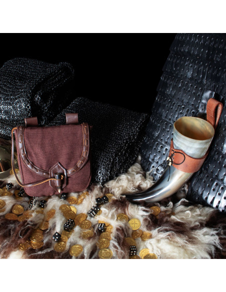 Borsa medievale in tela e pelle con...