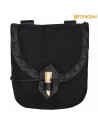 Borsa medievale in tela e pelle con chiusura in corno - Nero (20,3x17,7 cm.)