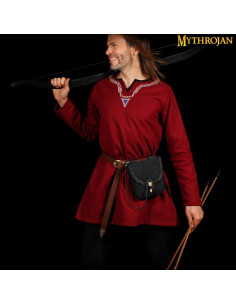 Borsa medievale in tela e pelle con chiusura in corno -... 2