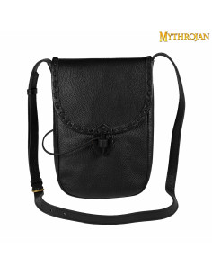 Borsa medievale in pelle, tipo tracolla - Nera (33x23 cm.)