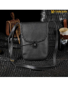 Borsa medievale in pelle, tipo tracolla - Nera (33x23 cm.) 2