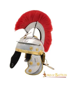 Elmo legionario romano Weisenau con stemma rosso