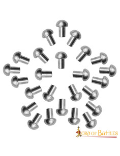 Gioco di 25 rivetti argentati a testa di fungo, 1 cm.