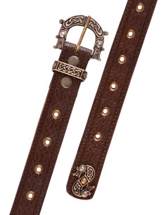 Cintura nodi celtici e serpente in pelle marrone, 170 cm.