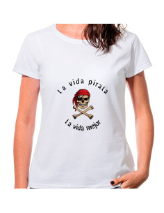 T-shirt da donna La Vida Pirata di colore bianco, manica corta