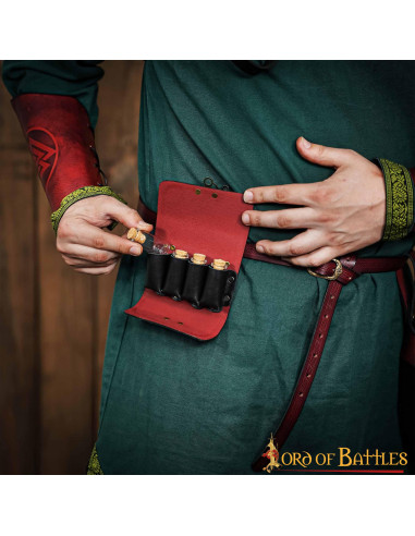 Borsa del druido con 4 contenitori per pozioni magiche - granato