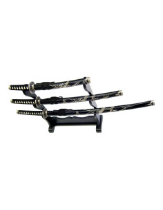 Set ornamentale drago con Katana nera, wakizashi e tanto