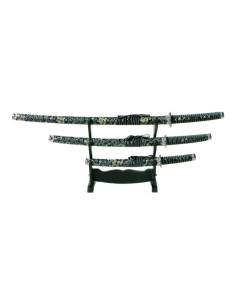 Set ornamentale con Katana brunita, wakizashi e tanto
