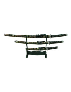 Set ornamentale con Katana, wakizashi e tanto floreale nero