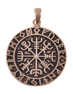 Ciondolo Vegvísir vichingo in bronzo