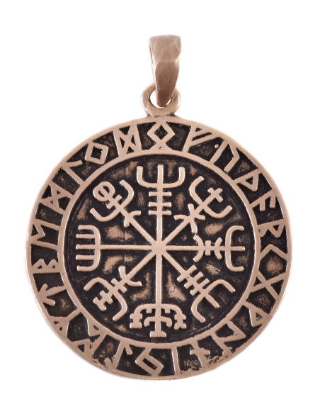 Ciondolo Vegvísir vichingo in bronzo