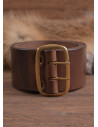 Cintura medievale in cuoio con fibbia in ottone, marrone (135 cm.)