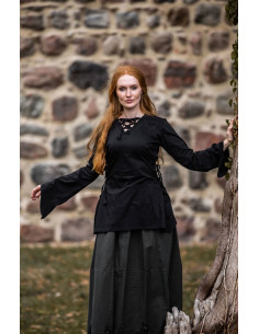 Camicetta medievale Lea Black con cappuccio