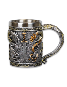 Tazza con spada di drago in resina (14 x 8,5 x 11 cm)