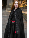 Mantella medievale in lana nera con ricami a mano, modello Alma