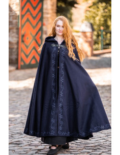 Mantello medievale con cappuccio blu, modello Gesa