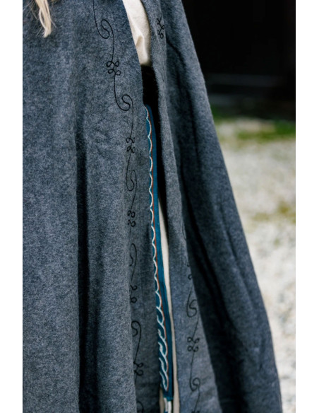 Mantella medievale in lana grigia con...