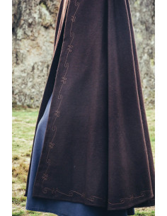 Mantella medievale in lana marrone con ricami a mano,... 2