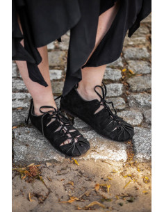 Sandali romani bassi in camoscio nero 2