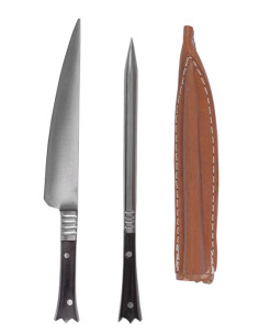Set 2 posate medievali merlate con rivestimento in pelle...