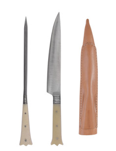 Set di 2 posate medievali lunghe merlate - manico in osso