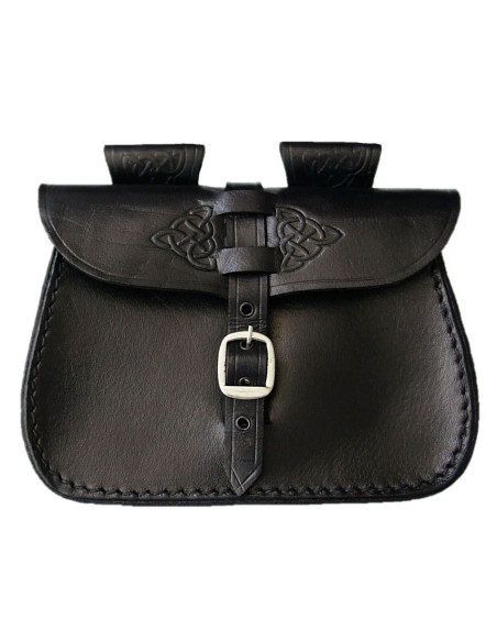 Borsa in pelle nera con design celtico