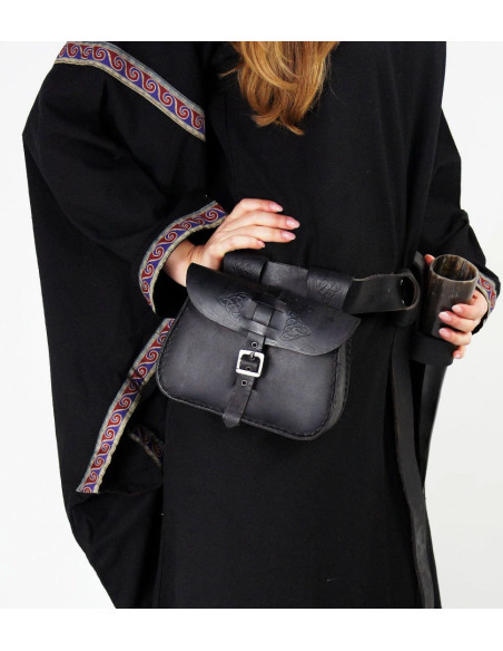 Borsa in pelle nera con design celtico