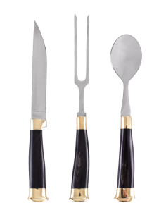 Set di 3 posate medievali con coperchio, manico in corno