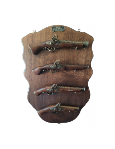 Panoply 4 pistole a pietra focaia con tavolo (73x50 cm.)