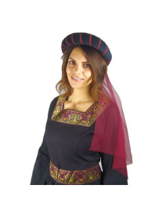Copricapo medievale da fanciulla, nero-rosso