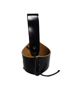 Baldric in cuoio nero lucido per corno 300 ml.