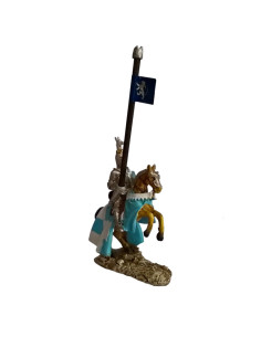 Cavaliere medievale in miniatura con stendardo Leone...