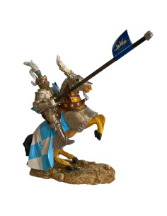 Cavaliere medievale in miniatura con stendardo Leone...