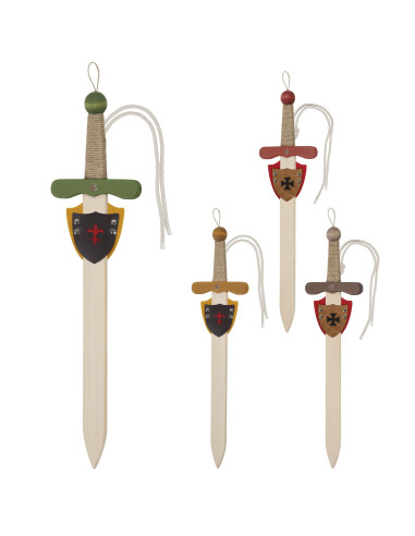 Spada medievale in legno con bandoliera, per bambini (60 cm.)