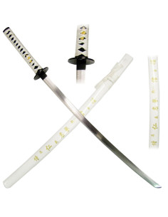 Fodero bianco katana ornamentale con testo inciso (93 cm.)