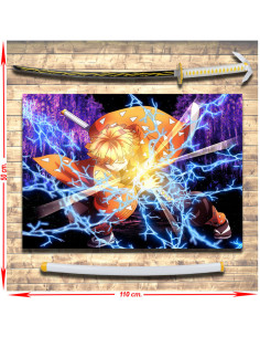 Demon Slayer Zenitsu Agatsuma Stendardo + Pacchetto Katana