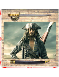 Pacchetto Spada Pirati dei Caraibi Jack Sparrow + Stendardo