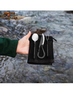 Gioco 3 posate medievali forgiate con coperchio 2