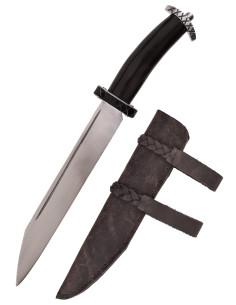 Coltello Seax corto con manico in corno e fodero in cuoio...