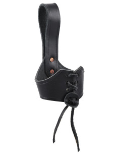 Baldric in pelle nera per corno vichingo