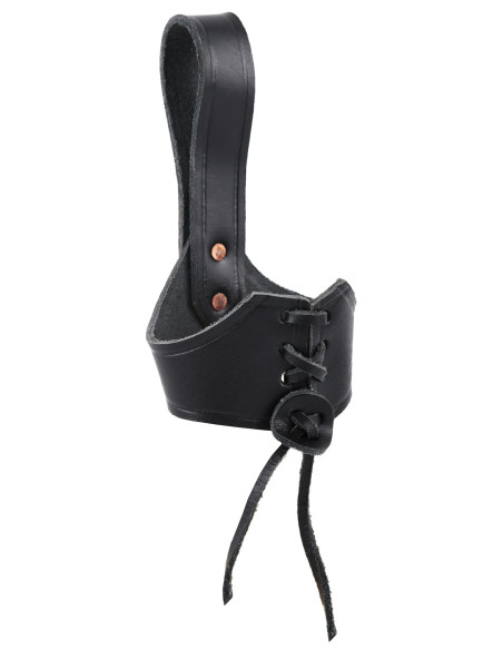 Baldric in pelle nera per corno vichingo