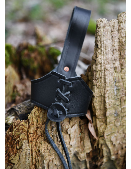 Baldric in pelle nera per corno vichingo