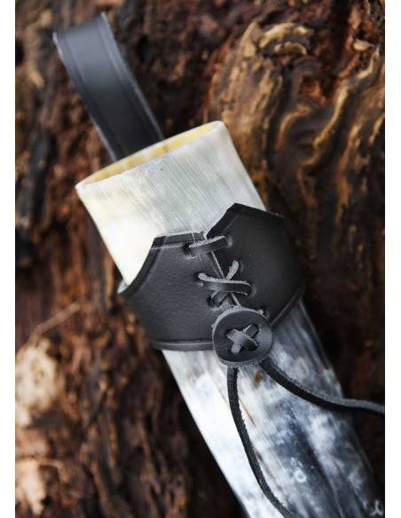 Baldric in pelle nera per corno vichingo